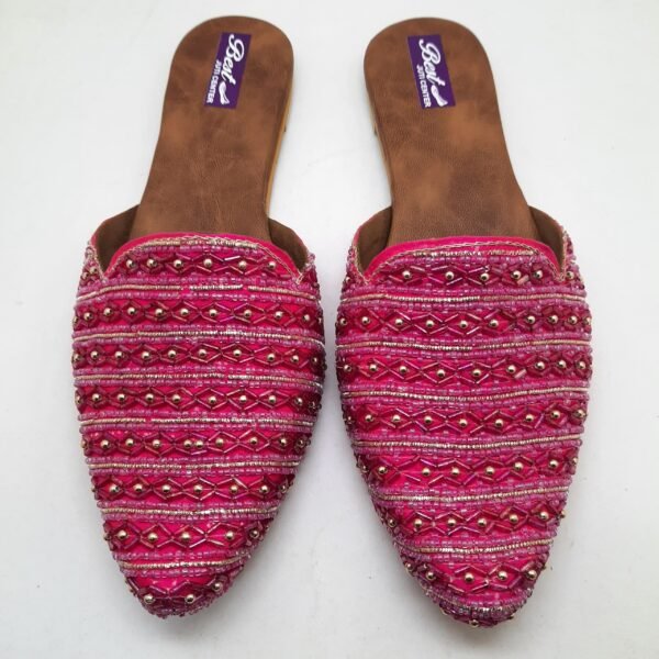 Pink Pointed Toe Sandals With Embellished